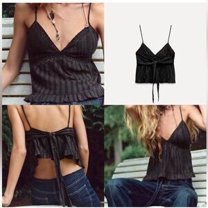 Zara Black Lace Trim Embroidered Camisole Top - size XL